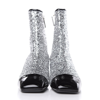 Chanel Glitter Patent Cap Toe Short Boots 38 Silver 2 of 12