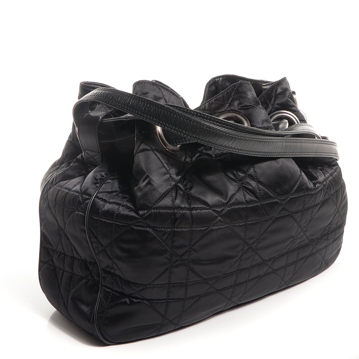 Christian Dior Nylon Cannage Drawstring Bag Black 3 of 7