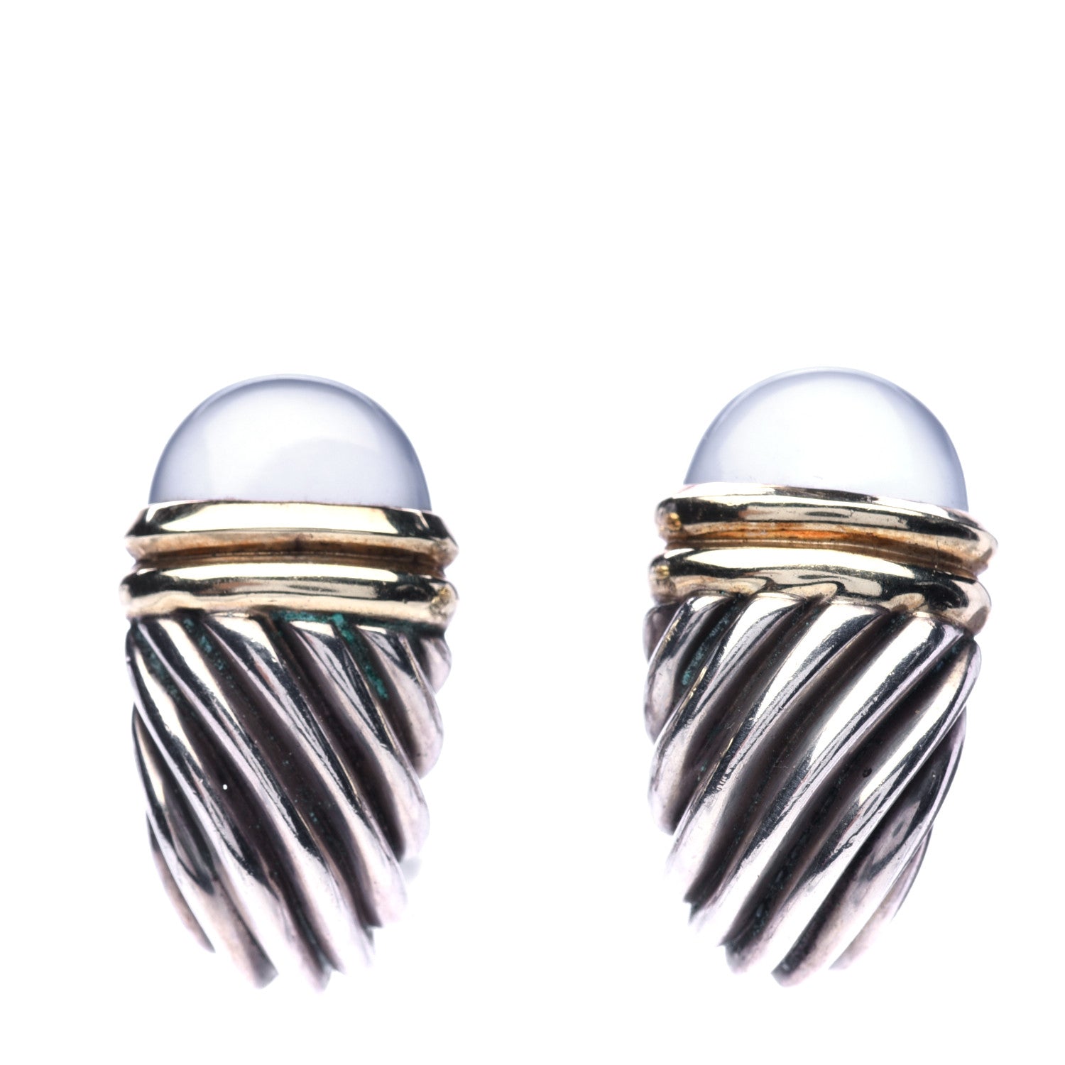 David Yurman Sterling Silver 14K Yellow Gold Chalcedony 26mm Thoroughbred Shrimp Earrings 1 of 4
