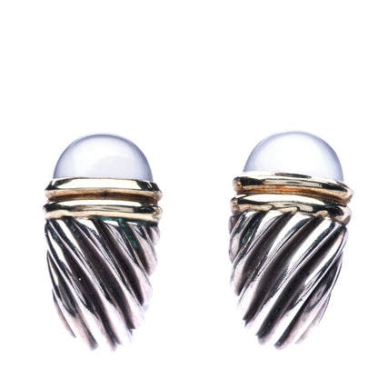 David Yurman Sterling Silver 14K Yellow Gold Chalcedony 26mm Thoroughbred Shrimp Earrings 1 of 4