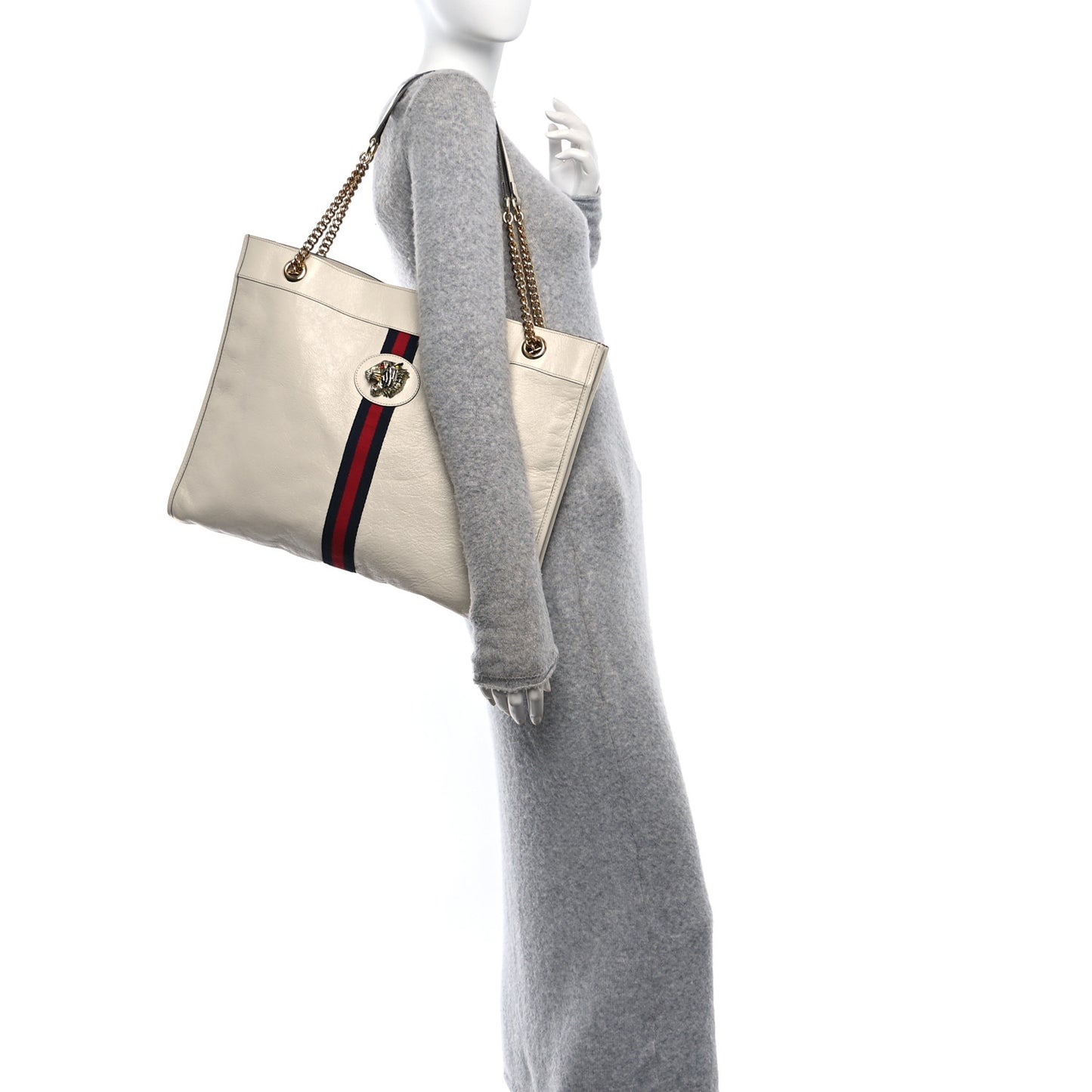 Suede Calfskin Large Rajah Chain Tote White