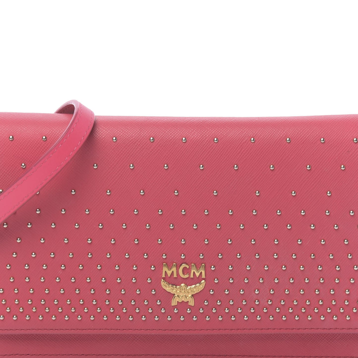 Saffiano Studded Wallet On Chain Pink
