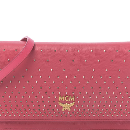 MCM Saffiano Studded Wallet On Chain Pink 10 of 10