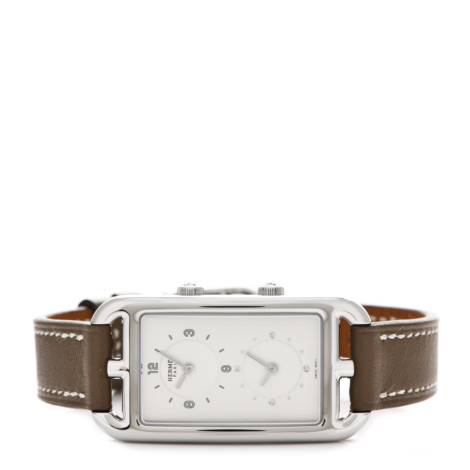 Hermes Stainless Steel Swift 22mm Nantucket Dual Time Quartz Watch Etoupe 2 of 5