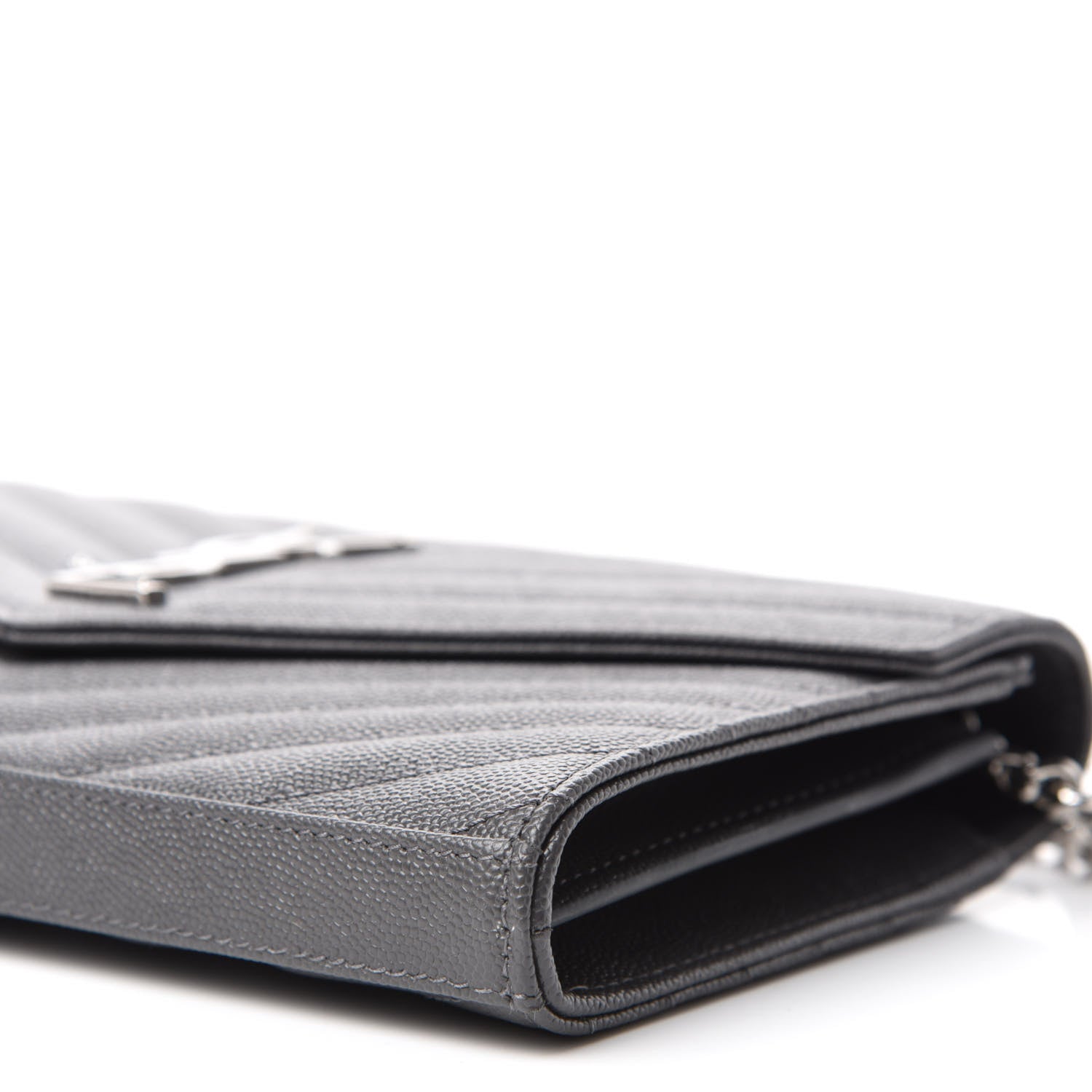 Saint Laurent Grain De Poudre Matelasse Chevron Monogram Chain Wallet Storm 7 of 10