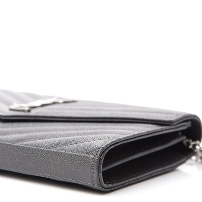 Saint Laurent Grain De Poudre Matelasse Chevron Monogram Chain Wallet Storm 7 of 10