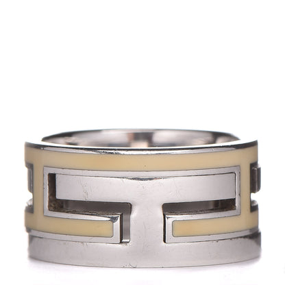 Hermes Sterling Silver Enamel Arcane Move H Ring 51 5.75 Cream 3 of 4