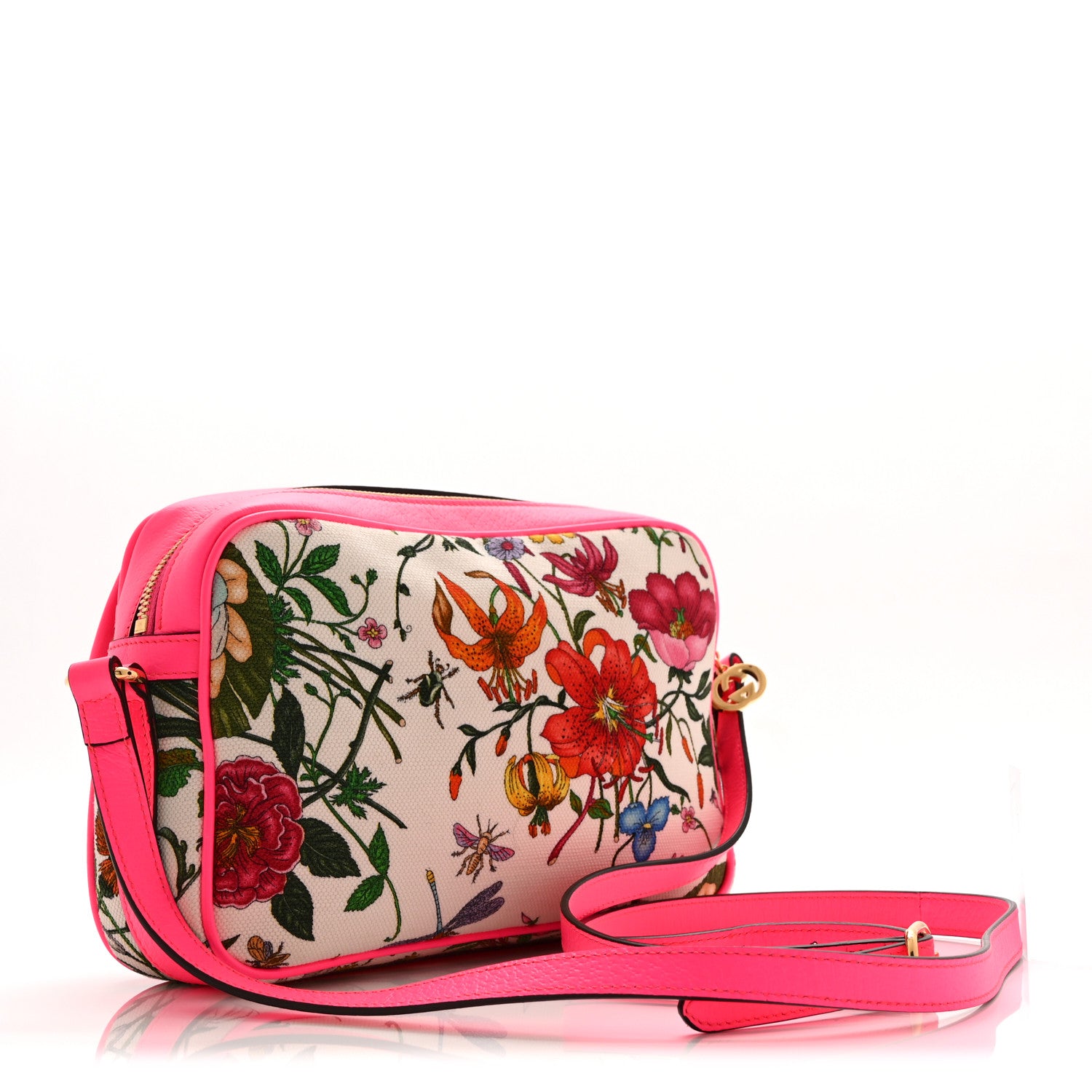 Gucci Canvas Flora Floral Shoulder Bag White Fuchsia Fluo 3 of 10