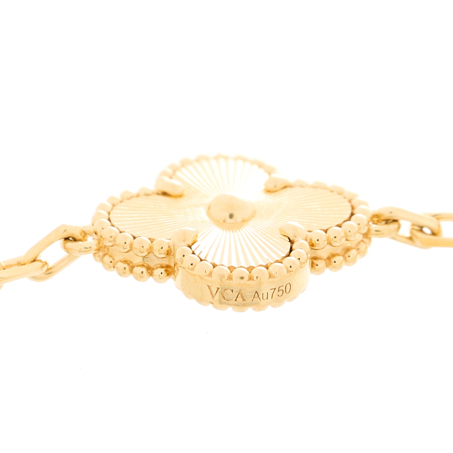 18K Yellow Gold Diamond 5 Motifs Guilloche Vintage Alhambra Bracelet