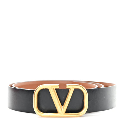 Valentino Garavani Glossy Calfskin VLogo Reversible 30mm Belt 85 34 Saddle Brown Black 1 of 6