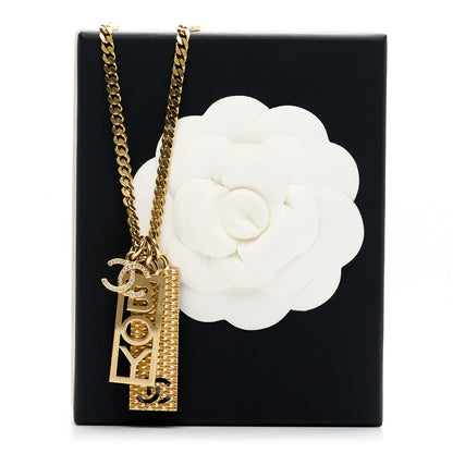 Chanel Metal Crystal CC Boy Pendant Long Necklace Gold 6 of 6