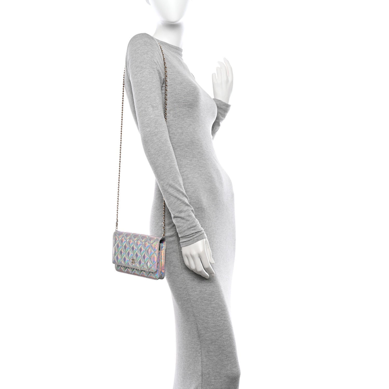 Chanel Iridescent Goatskin Quilted Wallet On Chain WOC Silver 2 of 11