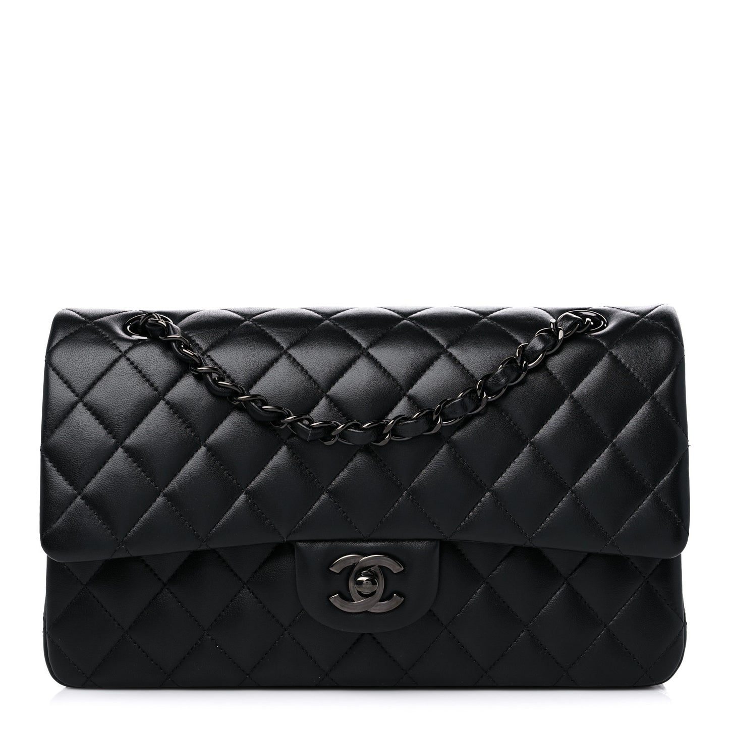 Lambskin Quilted Medium Double Flap So Black