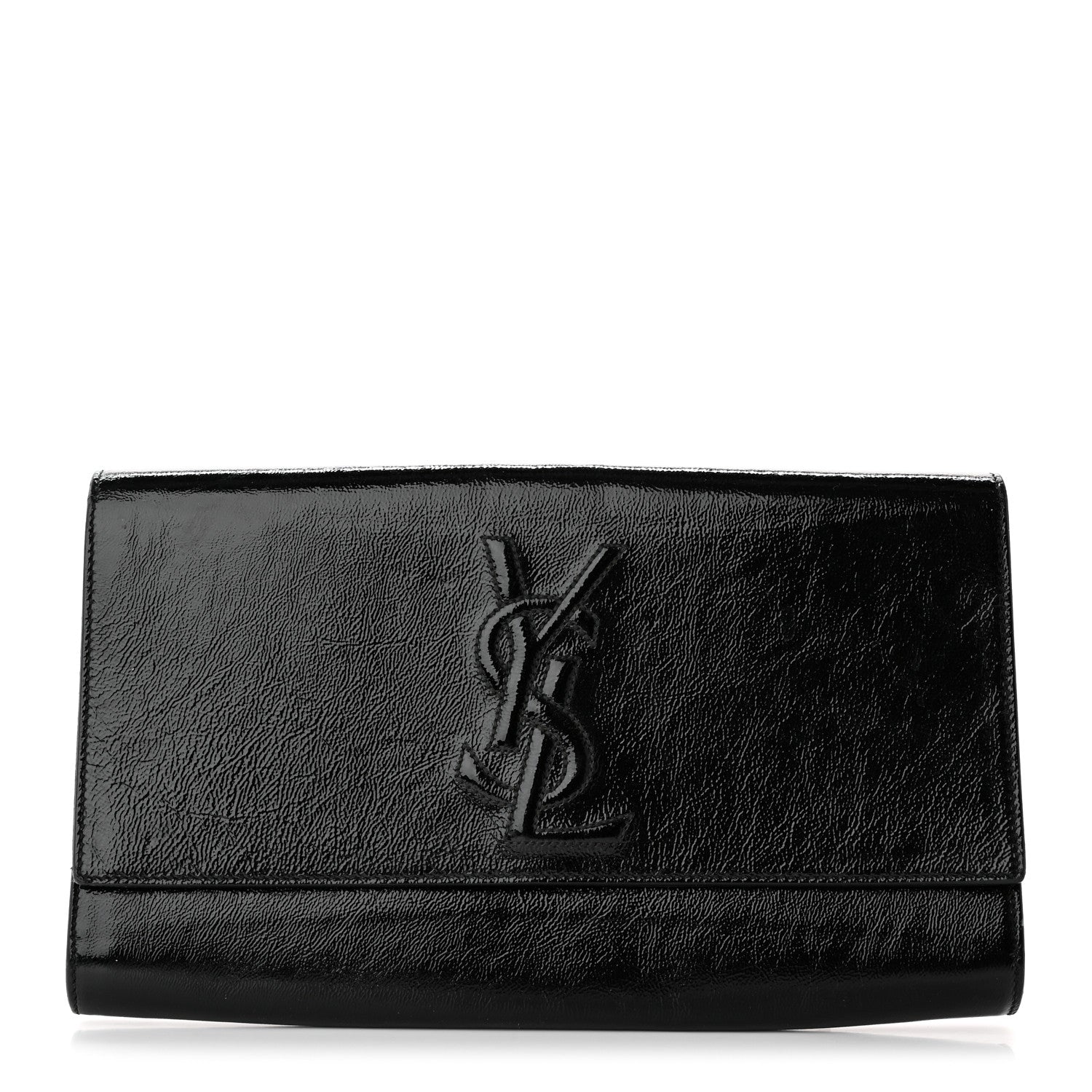 Saint Laurent Textured Patent Monogram Large Belle De Jour Clutch Black 1 of 17