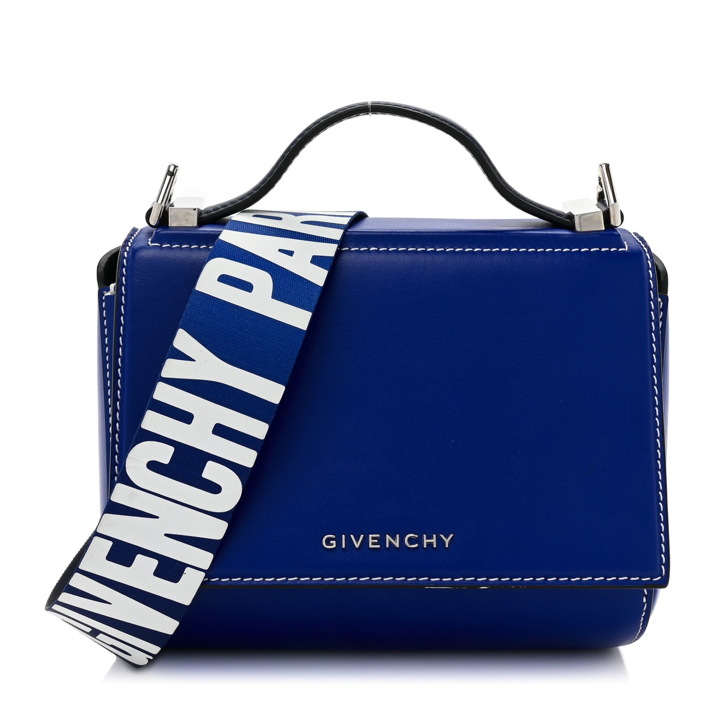 Calfskin Mini Pandora Box Logo Strap Crossbody Bag Moroccan Blue