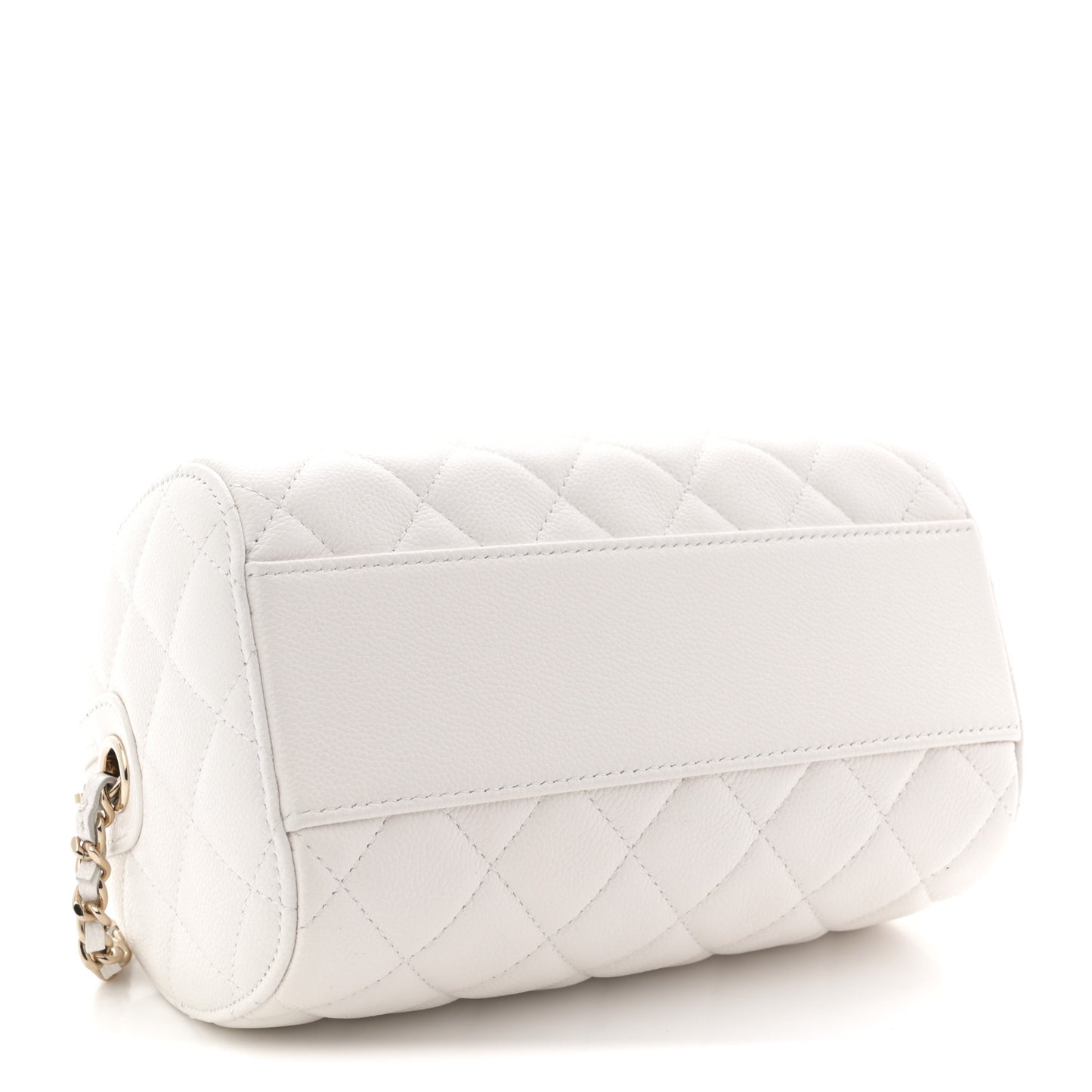 Caviar Quilted Barrel Clutch With Chain White