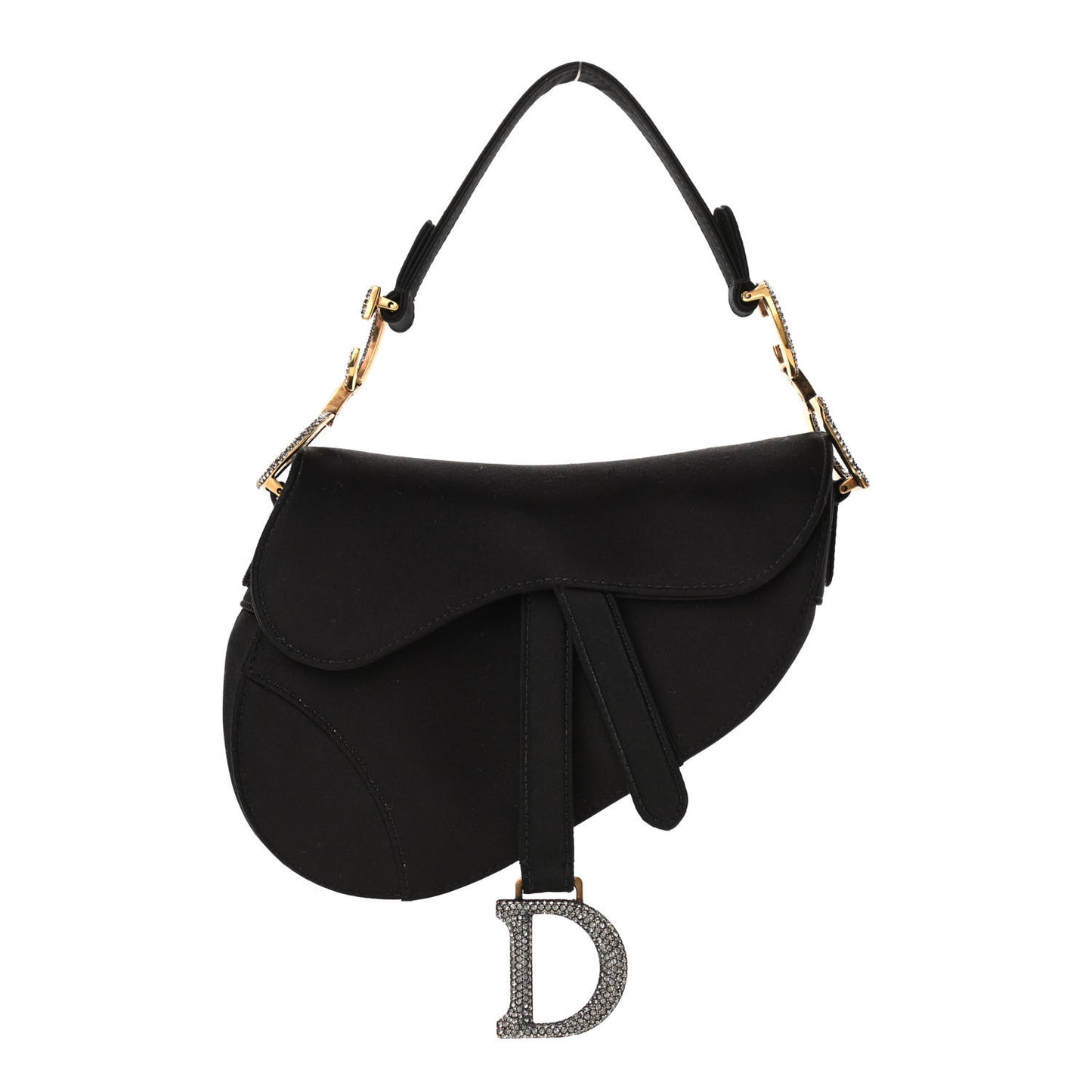 Satin Crystal Mini Saddle Bag Black