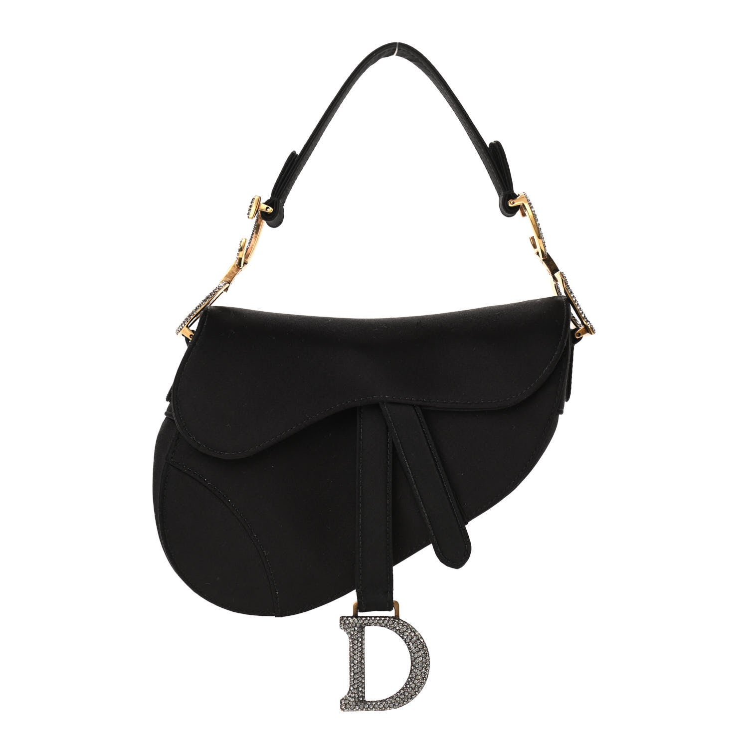 Christian Dior Satin Crystal Mini Saddle Bag Black 1 of 9