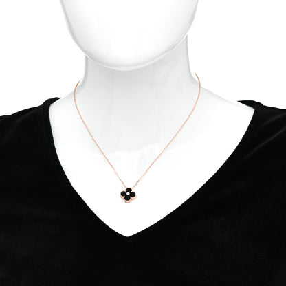 Van Cleef & Arpels 18K Rose Gold Diamond Black Onyx Vintage Alhambra Pendant Necklace 2 of 6