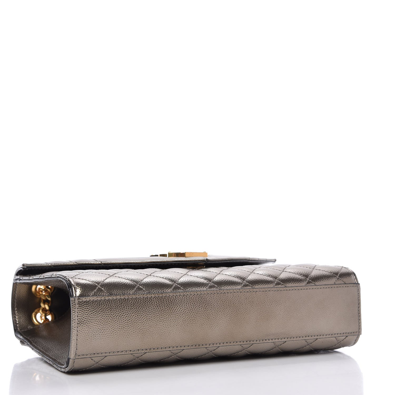 Saint Laurent Metallic Grain De Poudre Textured Mixed Matelasse Triquilt Medium Monogram Satchel Piombo 5 of 10