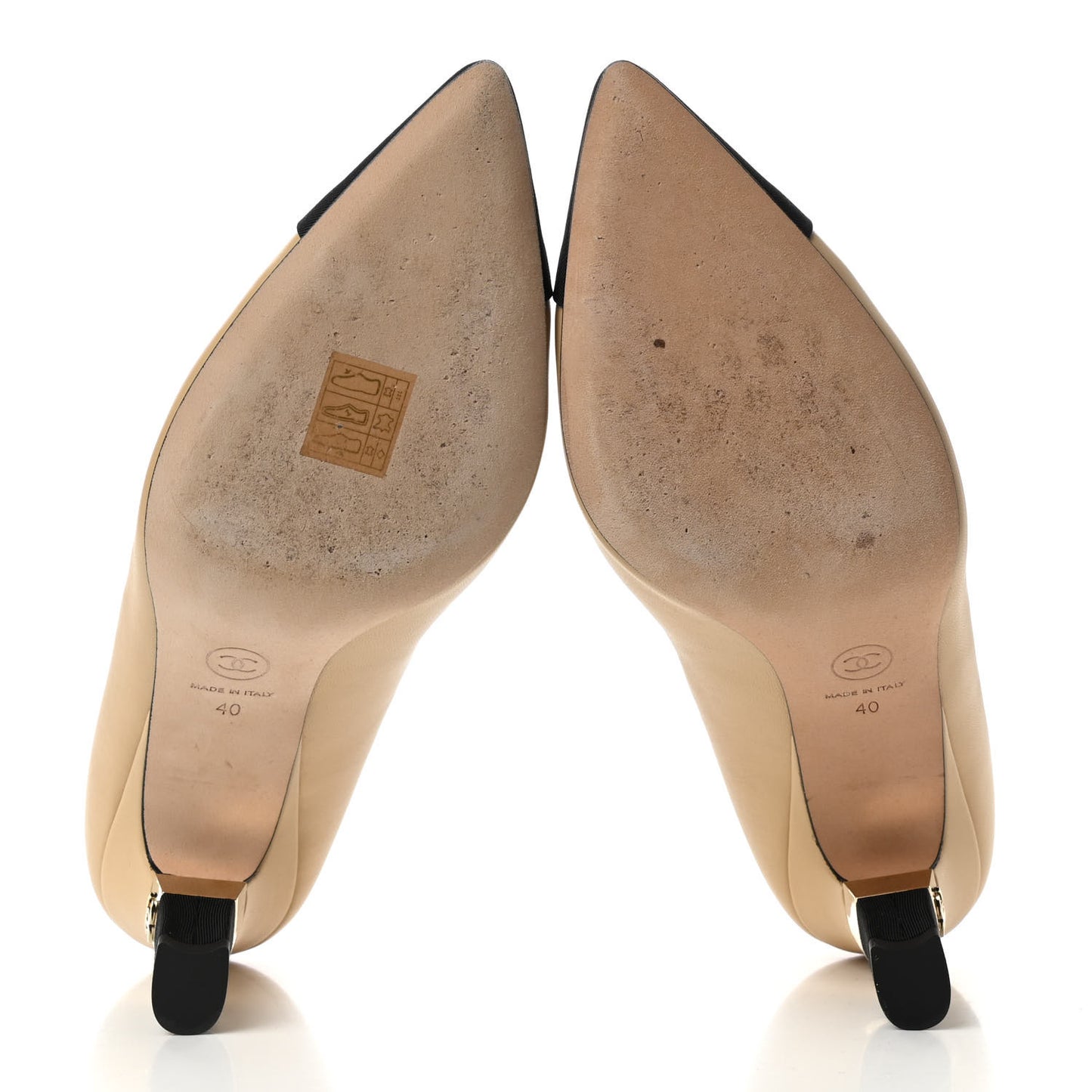 Lambskin Grosgrain Cap Toe CC Pumps 40 Beige Black