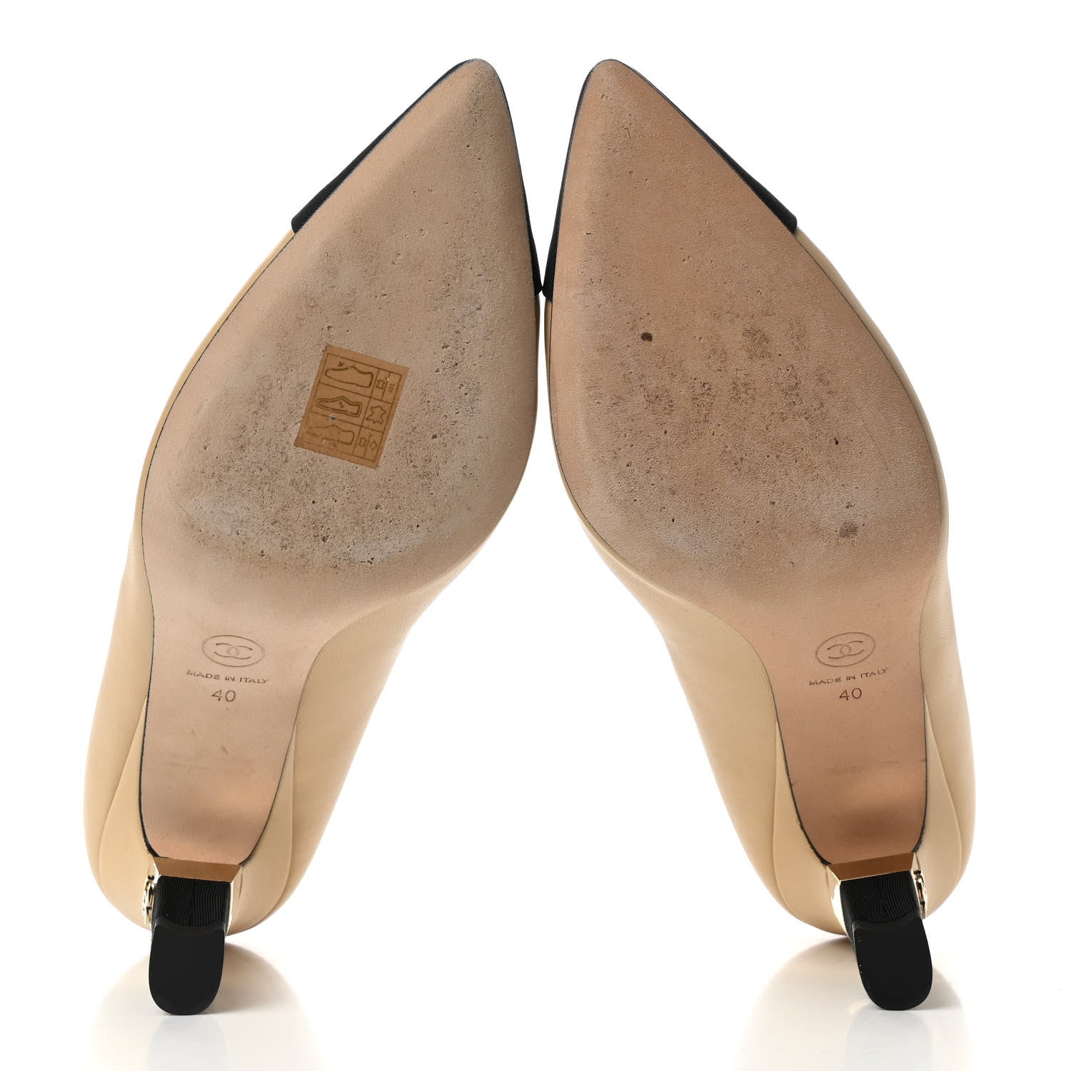 Chanel Lambskin Grosgrain Cap Toe CC Pumps 40 Beige Black 5 of 8