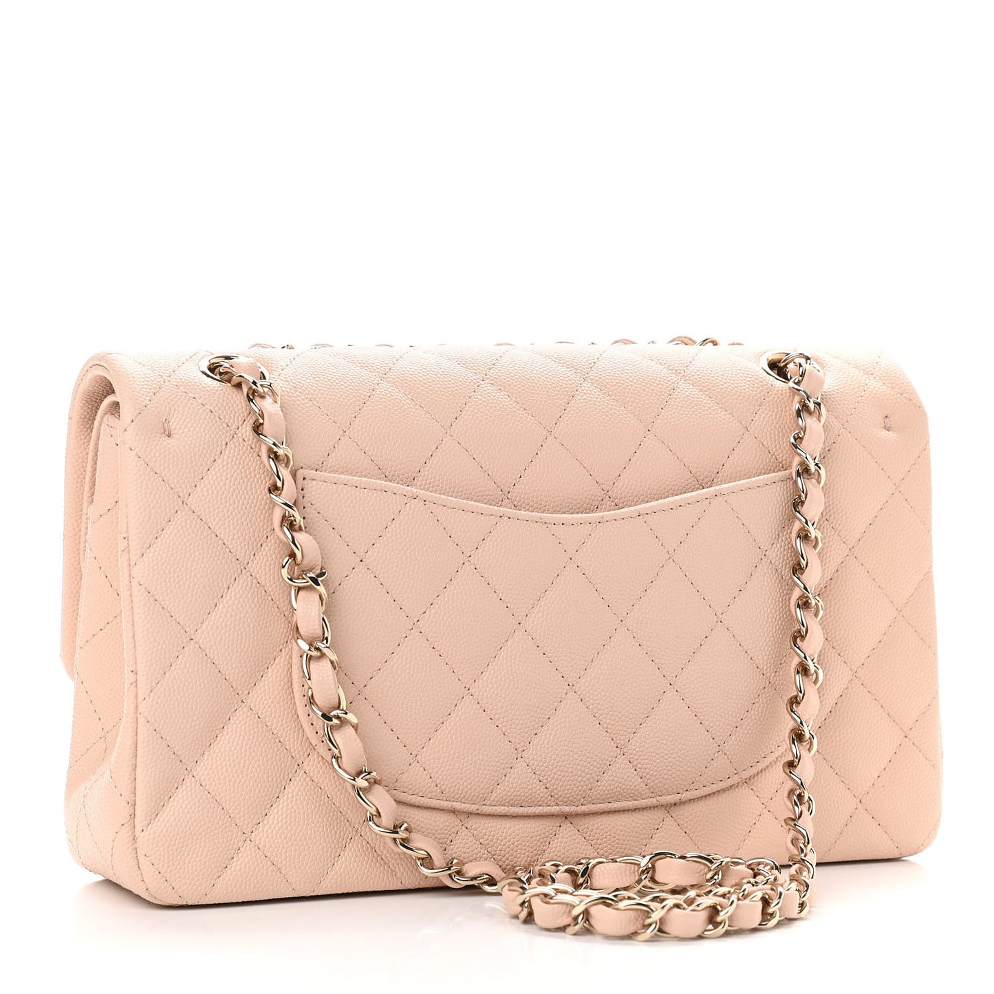 Caviar Quilted Medium Double Flap Light Beige