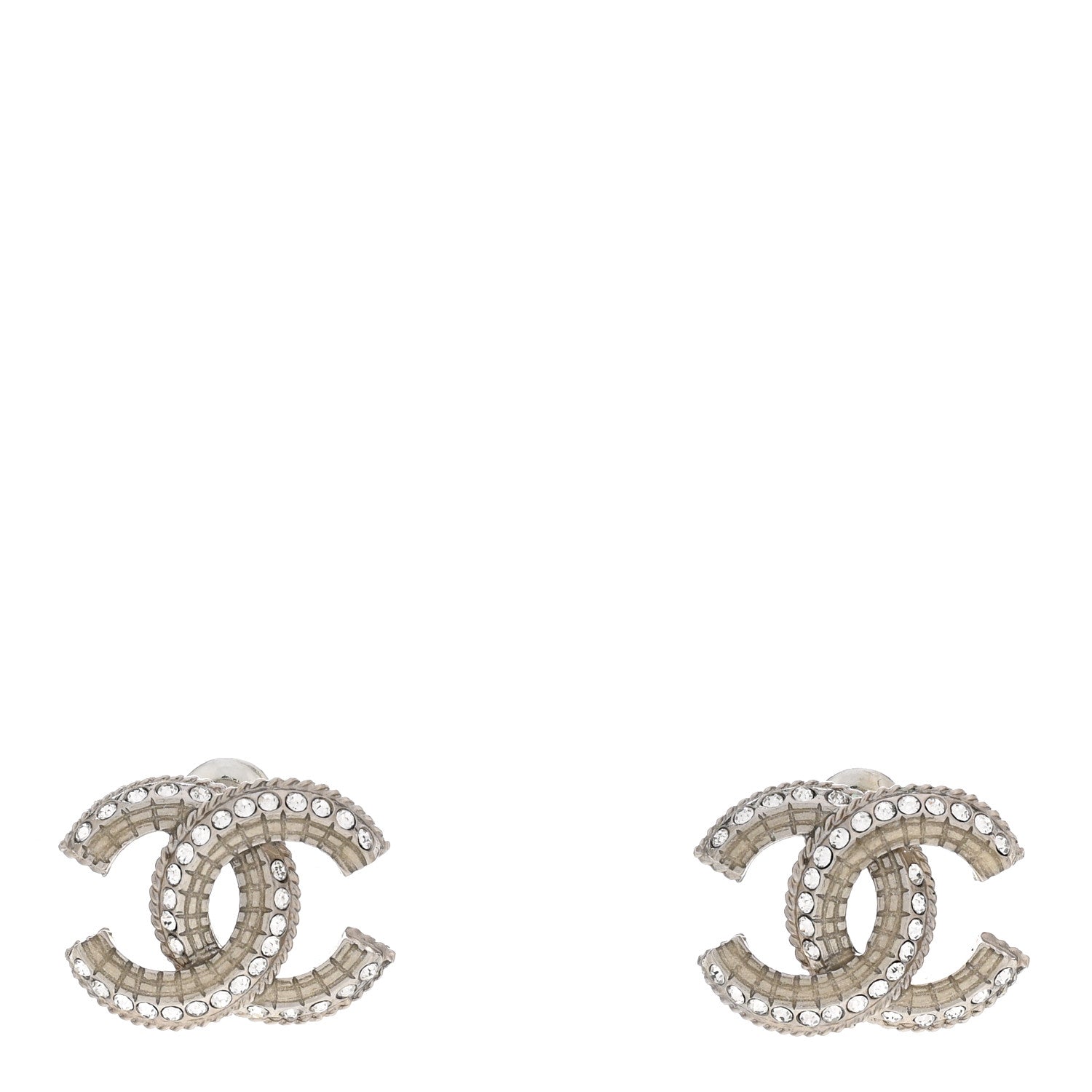 Chanel Enamel Crystal CC Earrings Silver 1 of 4