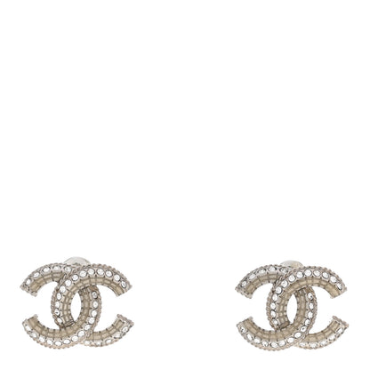 Chanel Enamel Crystal CC Earrings Silver 1 of 4