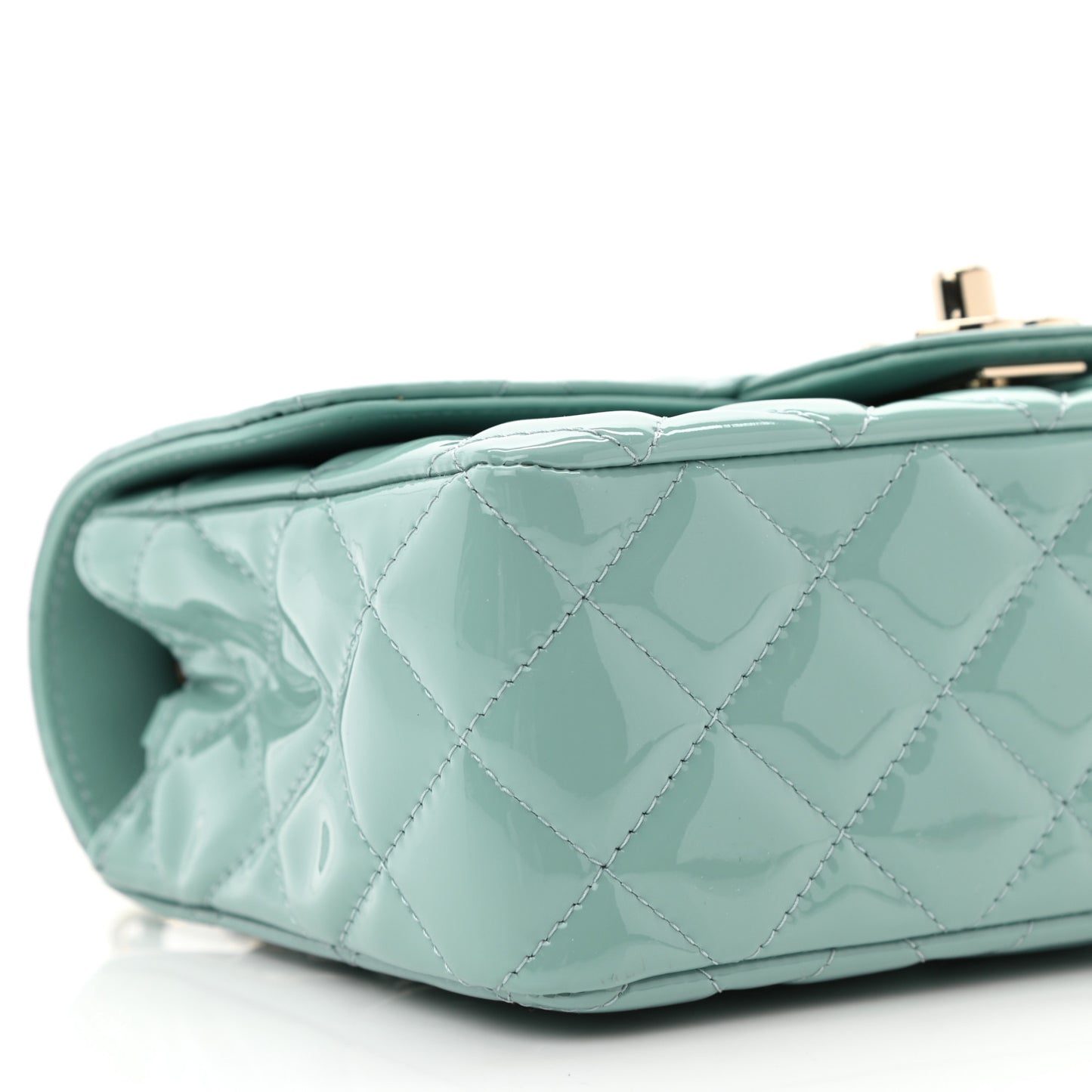 Patent Calfskin Quilted Mini Rectangular Flap Light Blue