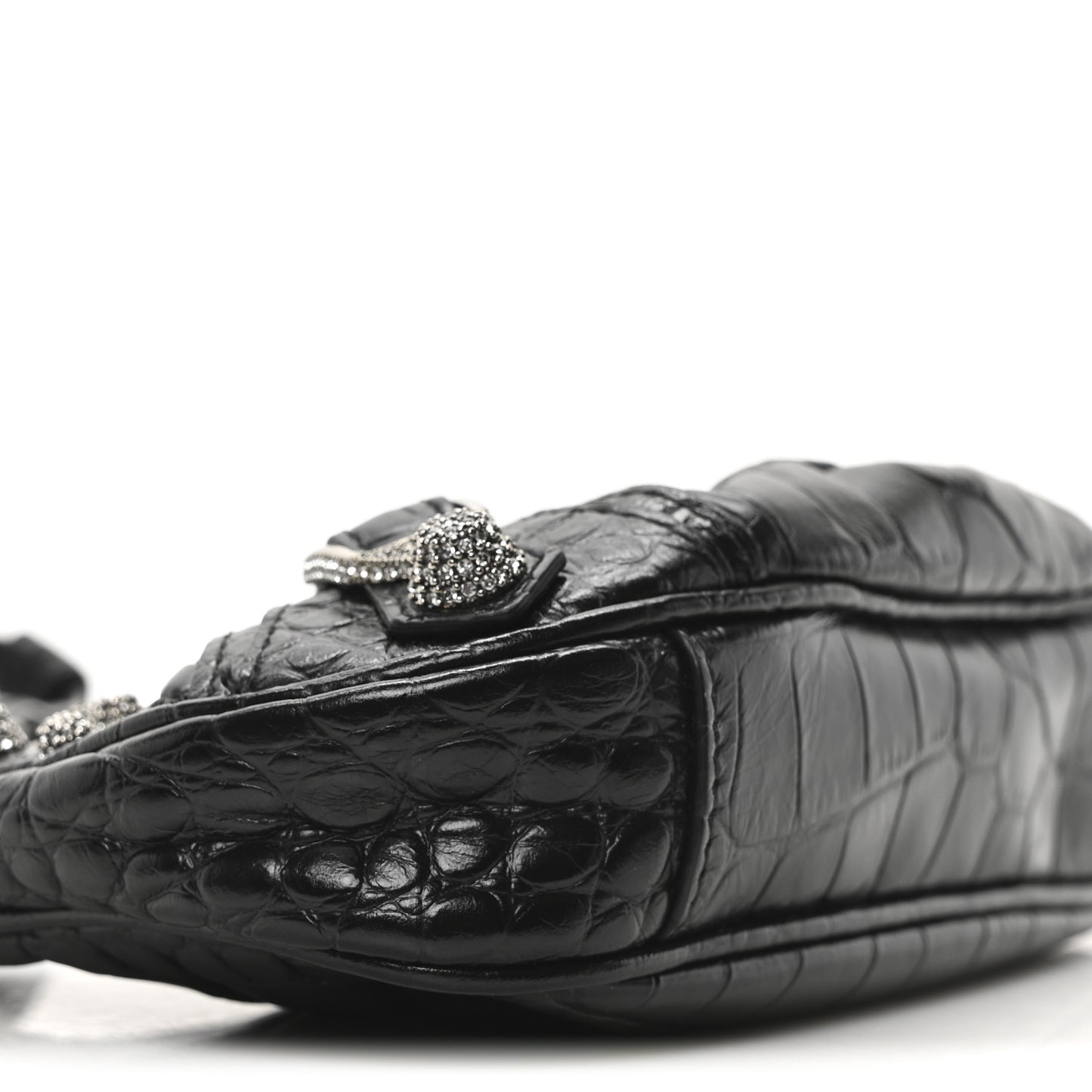 Extra Supple Calfskin Crocodile Embossed Crystal Le Cagole Mini Purse With Chain Black