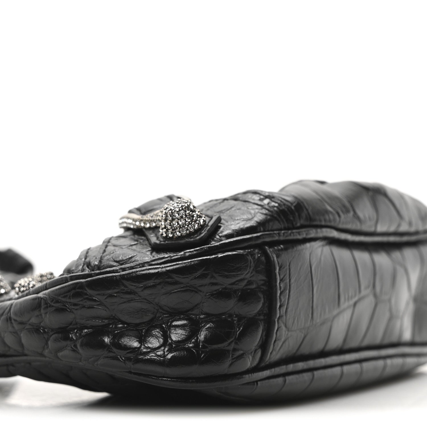 Balenciaga Extra Supple Calfskin Crocodile Embossed Crystal Le Cagole Mini Purse With Chain Black 9 of 10