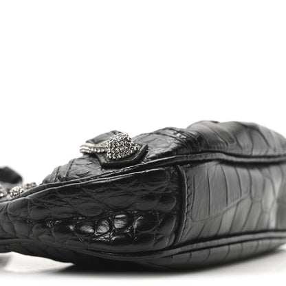 Balenciaga Extra Supple Calfskin Crocodile Embossed Crystal Le Cagole Mini Purse With Chain Black 9 of 10