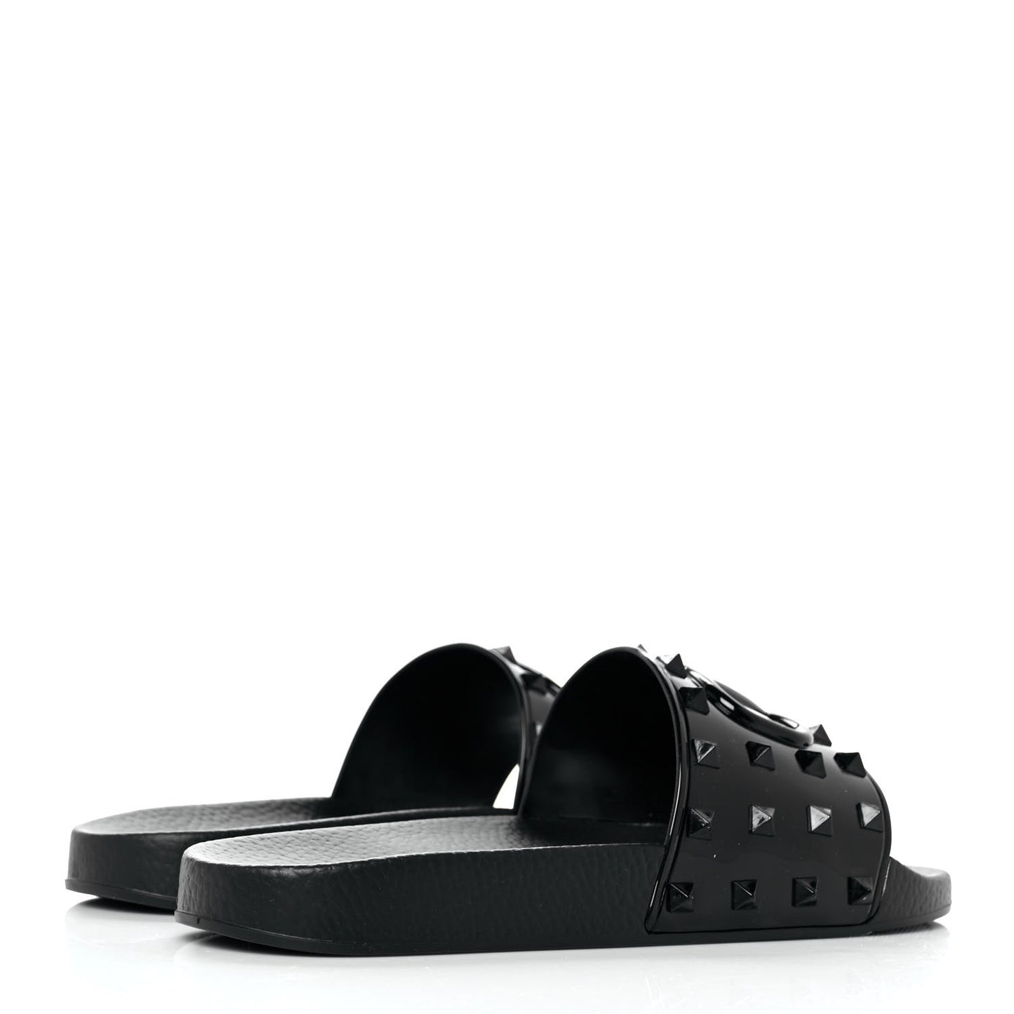 Patent Rubber Mens Rockstud VLogo Slide Sandals 41 Black