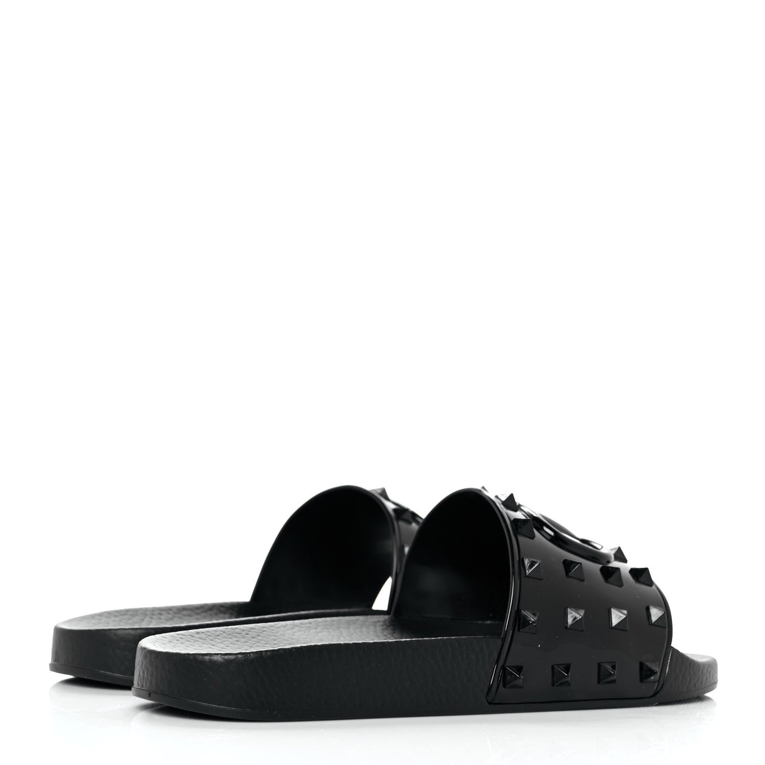 Valentino Garavani Patent Rubber Mens Rockstud VLogo Slide Sandals 41 Black 4 of 7