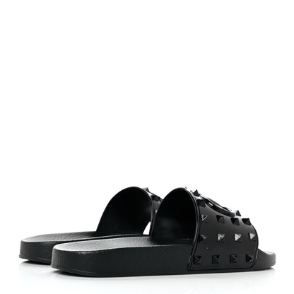 Valentino Garavani Patent Rubber Mens Rockstud VLogo Slide Sandals 41 Black 4 of 7