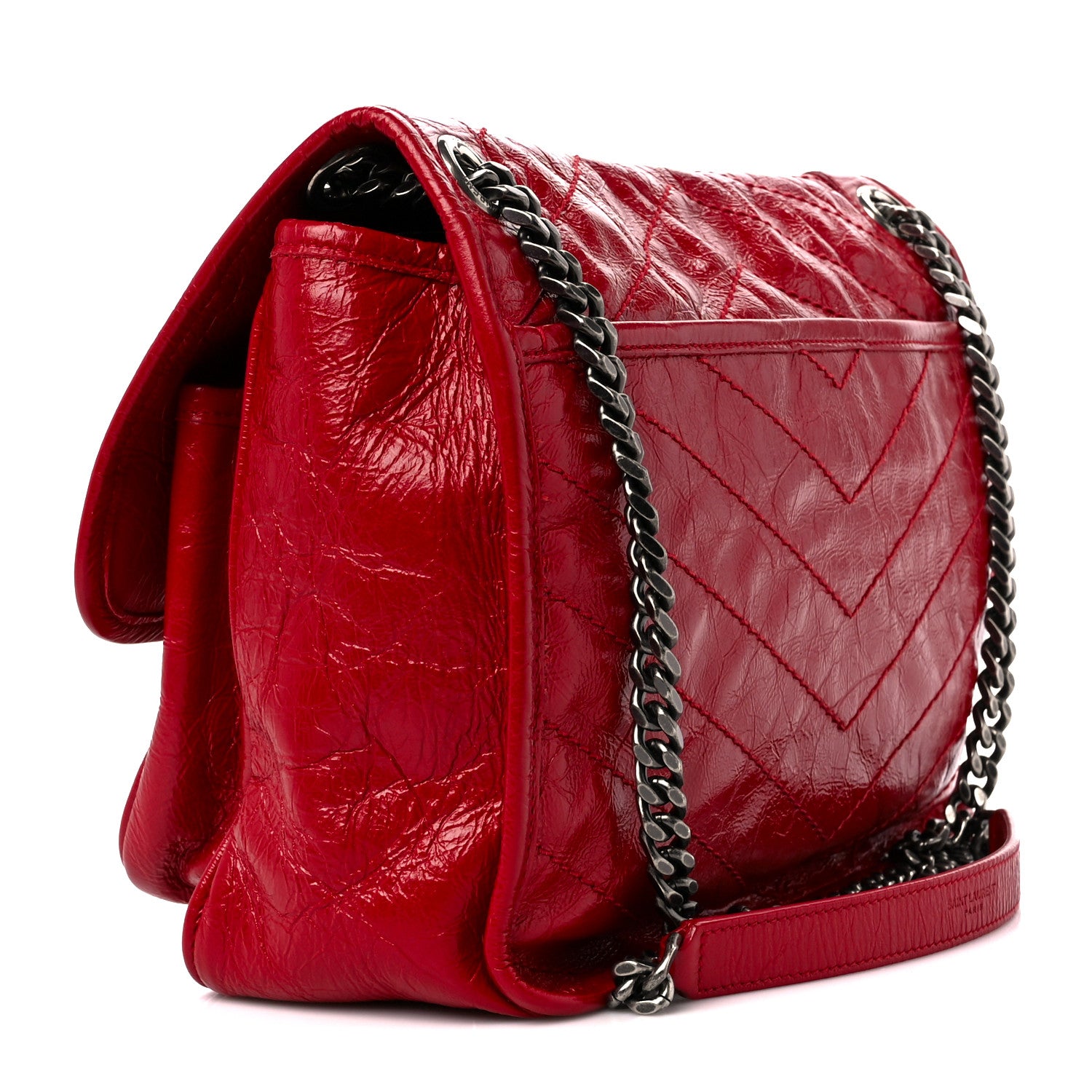 Saint Laurent Crinkled Calfskin Matelasse Monogram Medium Niki Chain Satchel Rouge Eros 3 of 11