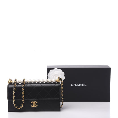 Chanel Goatskin Quilted Chic Pearls Clutch With Chain Black 11 of 11