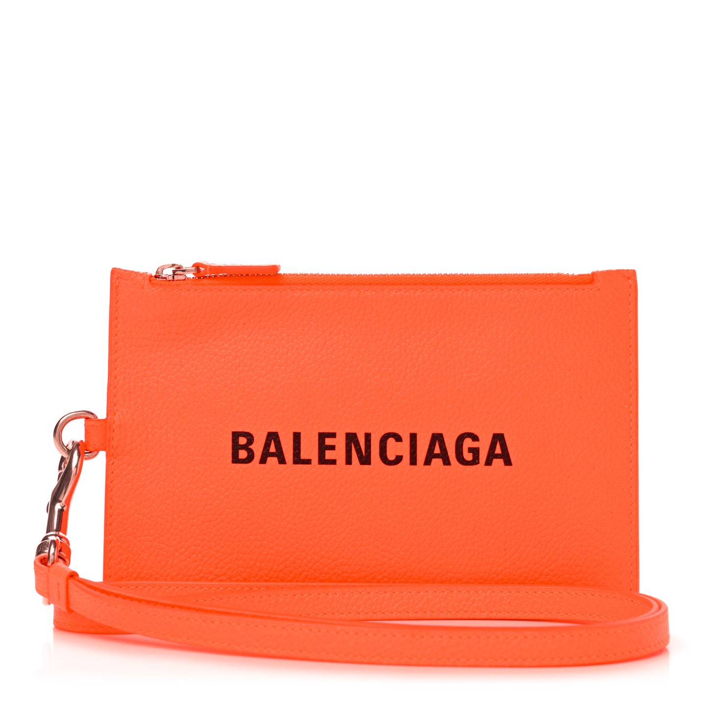 Grained Calfskin Logo Cash Passport Photo ID Zip Holder Orange