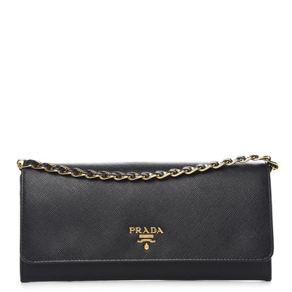 Prada Saffiano Metal Oro Chain Wallet Black 1 of 9