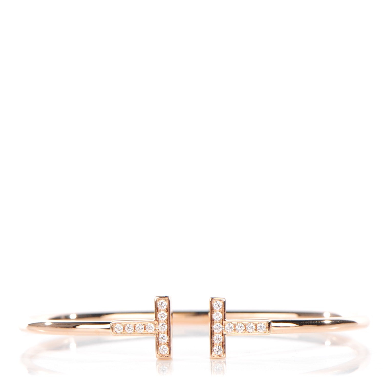 Tiffany 18K Rose Gold Diamond T Wire Bracelet 1 of 6
