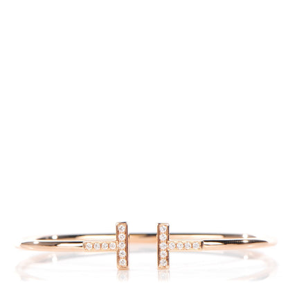 Tiffany 18K Rose Gold Diamond T Wire Bracelet 1 of 6