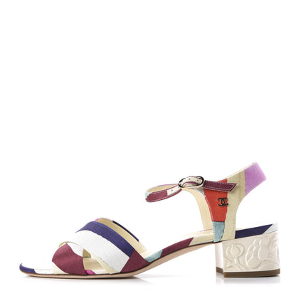Chanel Fabric Camellia Embossed Sandals 38.5 Multicolor 1 of 8