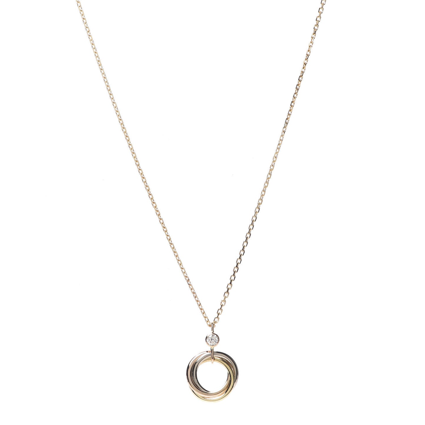 18K Pink Yellow White Gold Diamond Trinity Pendant Necklace