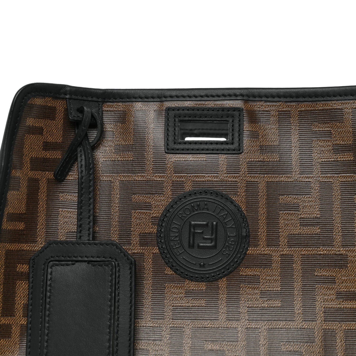 Fendi Glazed Fabric Vitello Century FF 1974 Stamp Patch Mini Peekaboo Defender Cover Mogano Panna Black 5 of 8