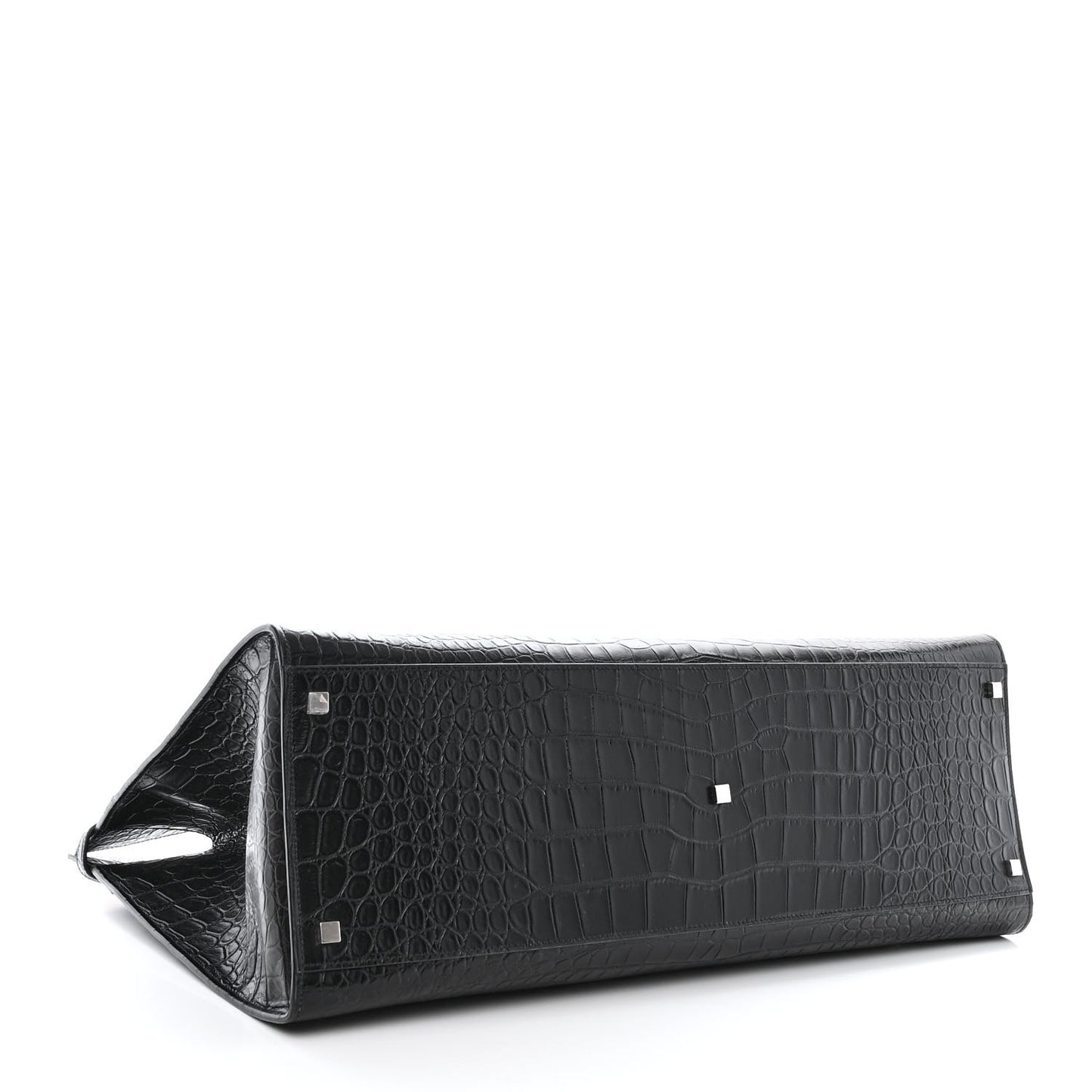 Calfskin Crocodile Embossed Large Manhattan Shopper Tote Black