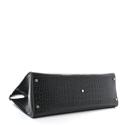 Saint Laurent Calfskin Crocodile Embossed Large Manhattan Shopper Tote Black 4 of 10