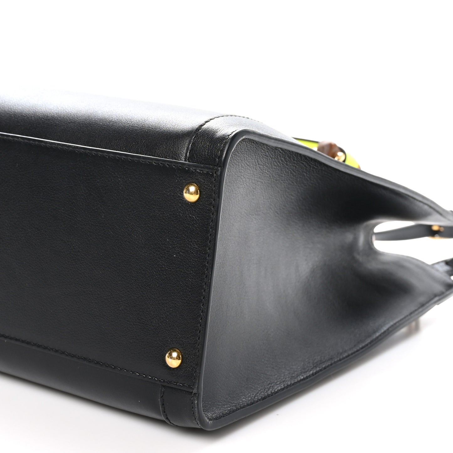 Calfskin Medium Diana Tote Bag Black Yellow Fluo