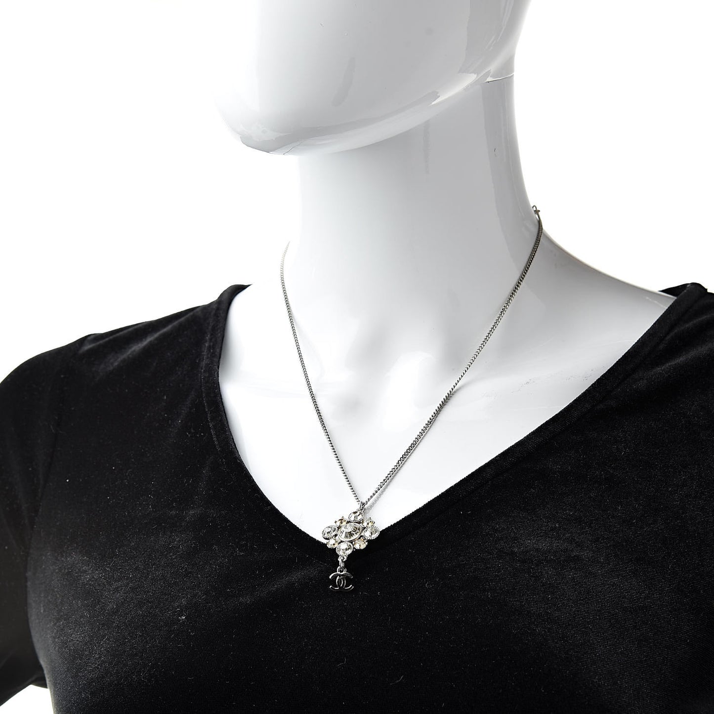 Crystal CC Drop Pendant Necklace Silver