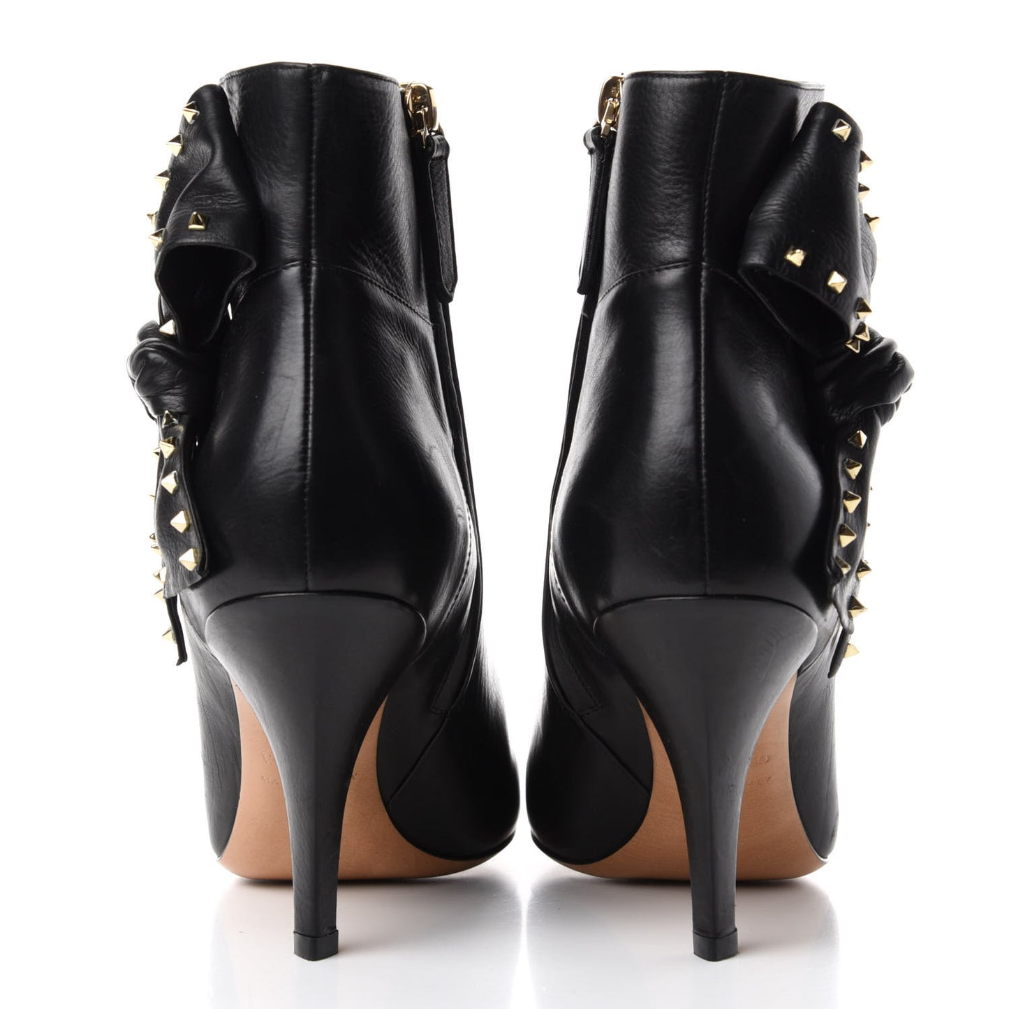 Calfskin Rockstud Bow Embellished Ankle Booties 37.5 Black